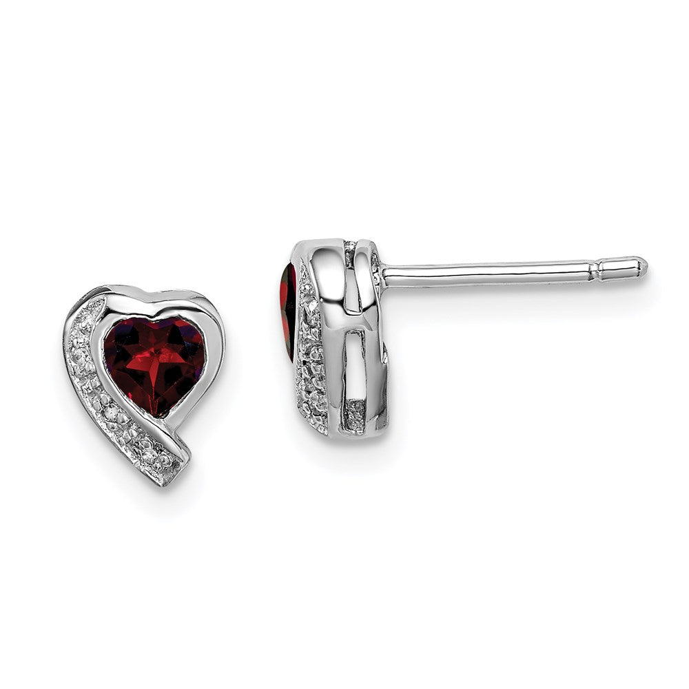 Sterlingsilber Rhodiniert Granat und Diamant Herz Ohrringe
