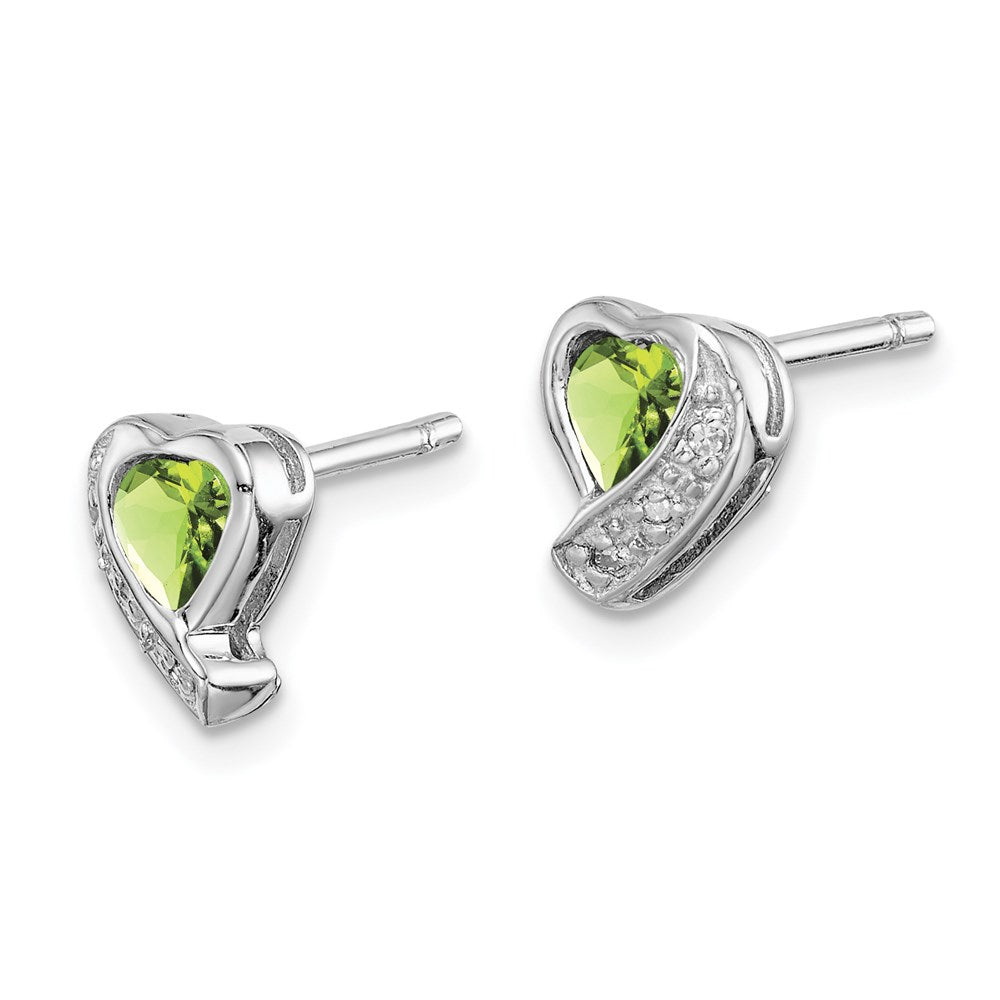 Sterlingsilber Rhodiniert Peridot und Diamant Herz Ohrringe