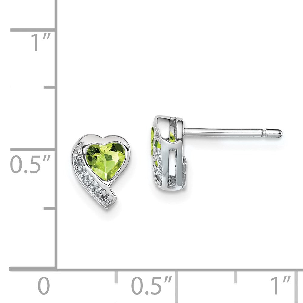 Sterlingsilber Rhodiniert Peridot und Diamant Herz Ohrringe