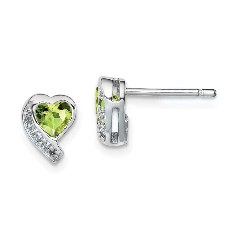 Sterlingsilber Rhodiniert Peridot und Diamant Herz Ohrringe