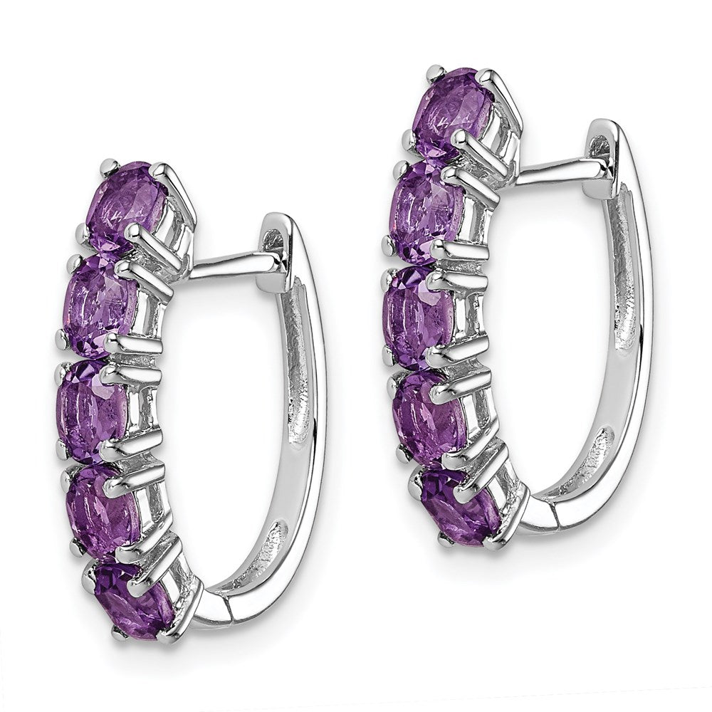 Sterlingsilber Rhodiniert Poliert Amethyst Klappbar Creolen