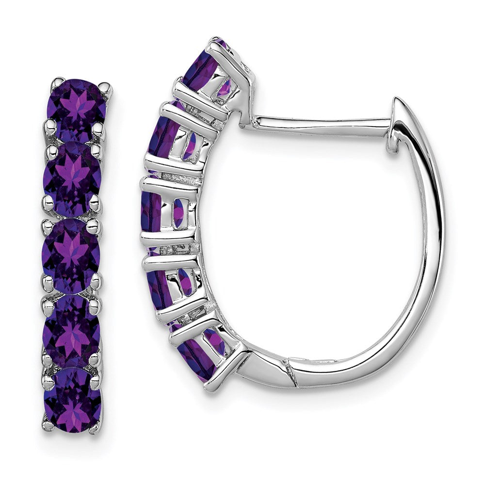 Sterlingsilber Rhodiniert Poliert Amethyst Klappbar Creolen
