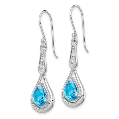 Sterlingsilber Rhodiniert Zirkonia und Blautopas Ohrhänger