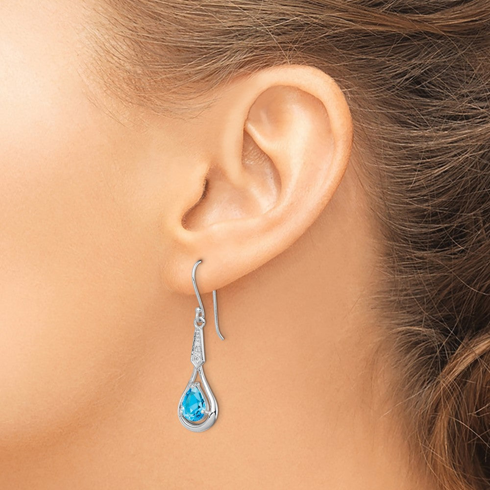 Sterlingsilber Rhodiniert Zirkonia und Blautopas Ohrhänger