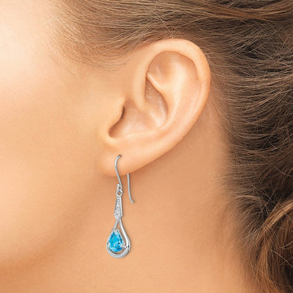 Sterlingsilber Rhodiniert Zirkonia und Blautopas Ohrhänger