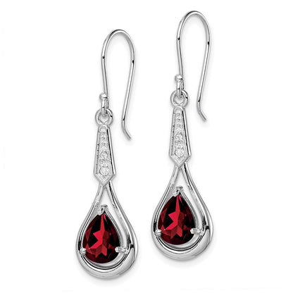 Sterlingsilber Rhodiniert Zirkonia und Granat Hirte Haken Ohrringe