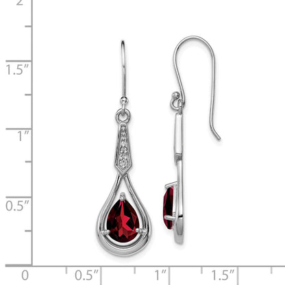 Sterlingsilber Rhodiniert Zirkonia und Granat Hirte Haken Ohrringe