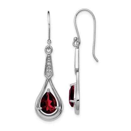 Sterlingsilber Rhodiniert Zirkonia und Granat Hirte Haken Ohrringe