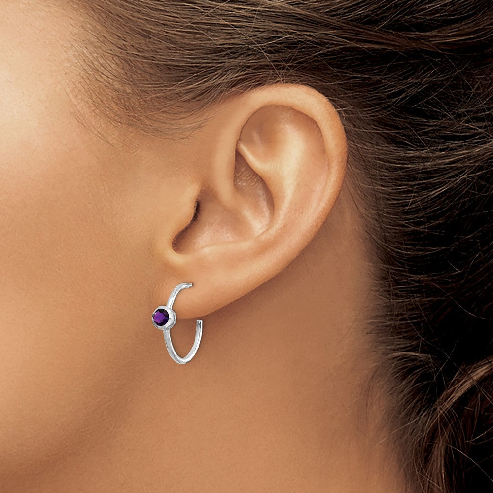 Sterlingsilber Rhodiniert Amethyst Stecker Creolen