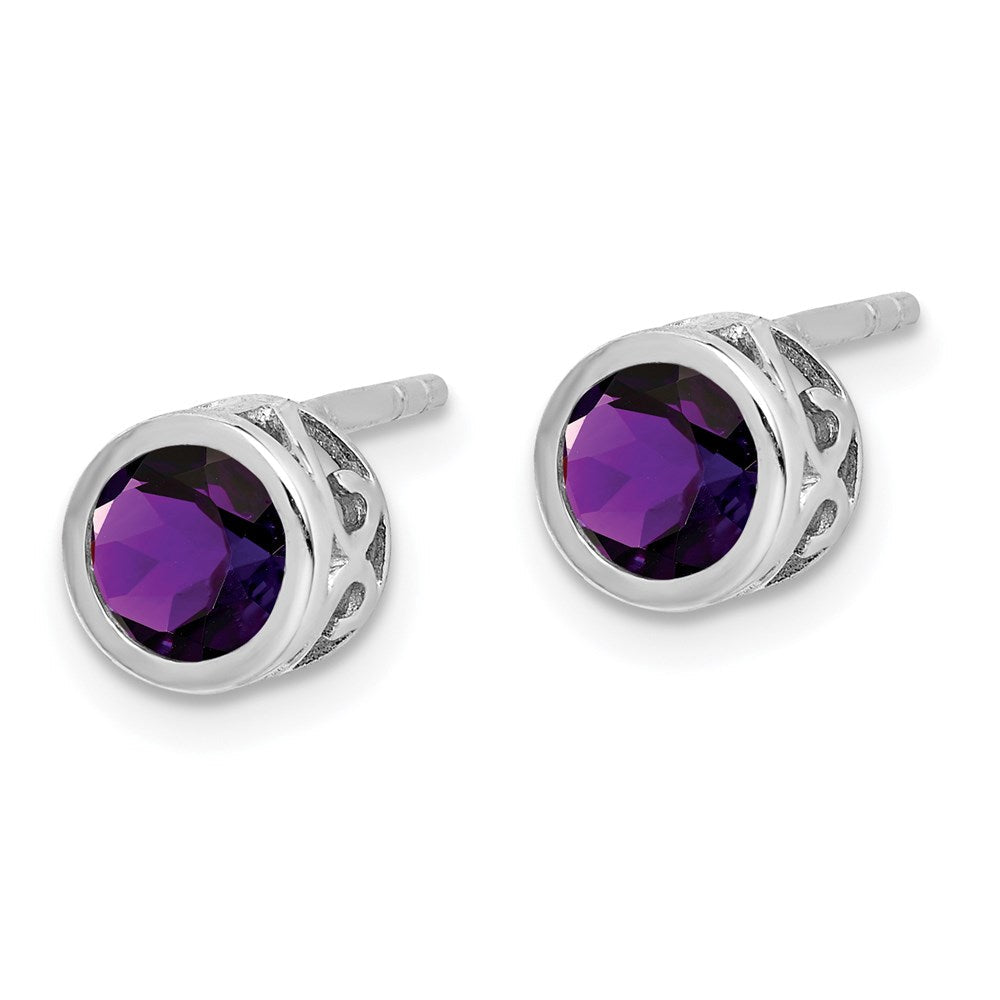 Sterlingsilber Rhodiniert Poliert Amethyst Rund Ohrstecker