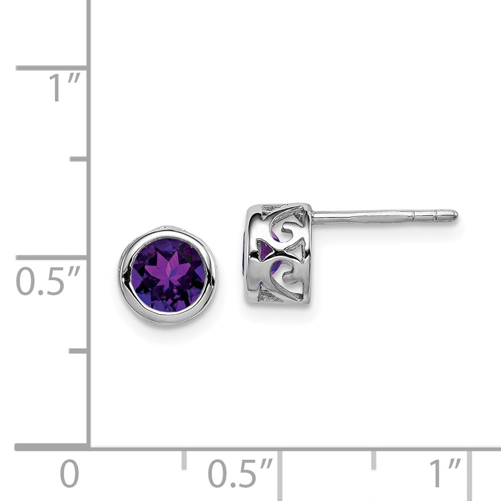 Sterlingsilber Rhodiniert Poliert Amethyst Rund Ohrstecker