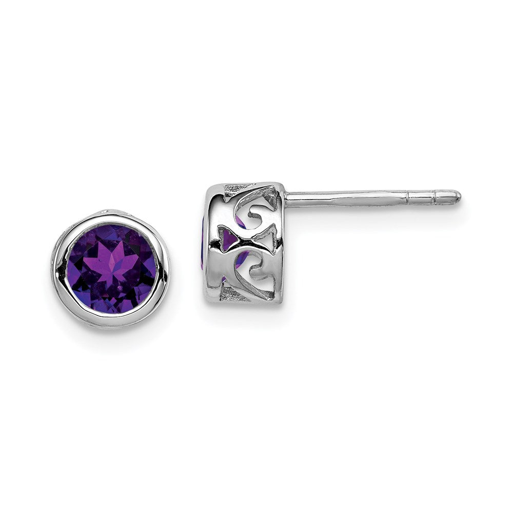 Sterlingsilber Rhodiniert Poliert Amethyst Rund Ohrstecker