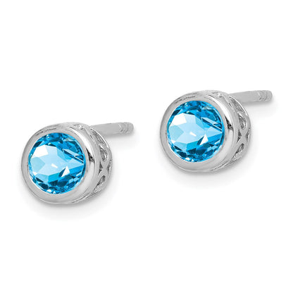 Sterlingsilber Rhodium Poliert Blautopas Rund Ohrstecker