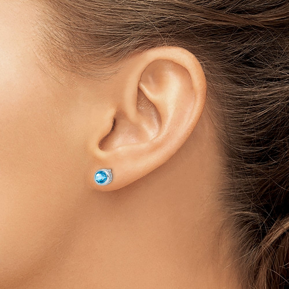 Sterlingsilber Rhodium Poliert Blautopas Rund Ohrstecker