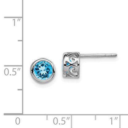 Sterlingsilber Rhodium Poliert Blautopas Rund Ohrstecker
