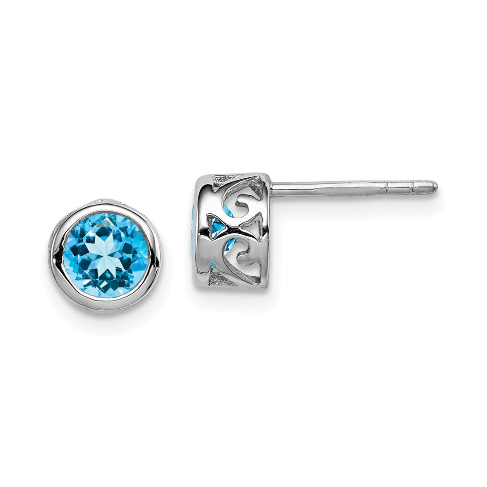 Sterlingsilber Rhodium Poliert Blautopas Rund Ohrstecker