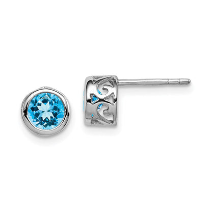 Sterlingsilber Rhodium Poliert Blautopas Rund Ohrstecker