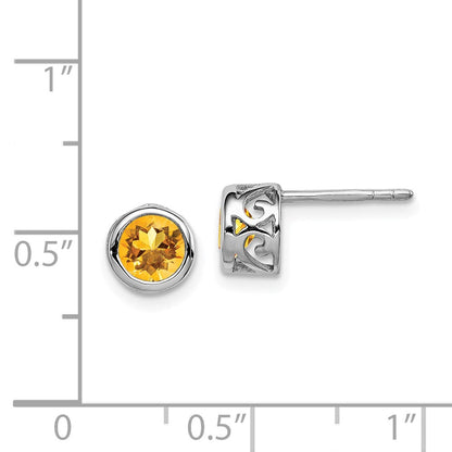Sterlingsilber Rhodiniert Poliert Citrin Rund Ohrstecker