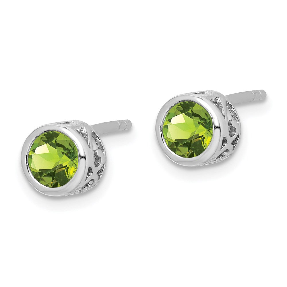 Sterlingsilber Rhodiniert Poliert Peridot Rund Ohrstecker