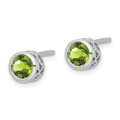 Sterlingsilber Rhodiniert Poliert Peridot Rund Ohrstecker