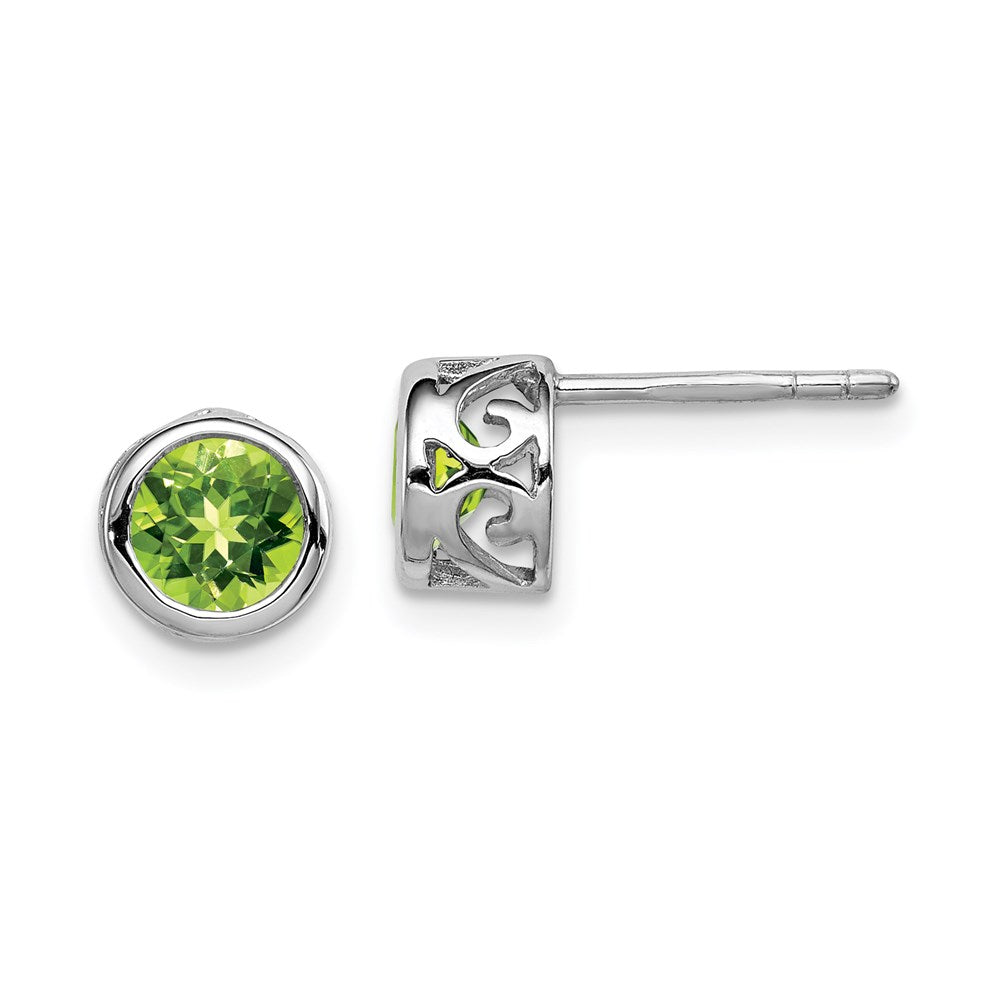 Sterlingsilber Rhodiniert Poliert Peridot Rund Ohrstecker