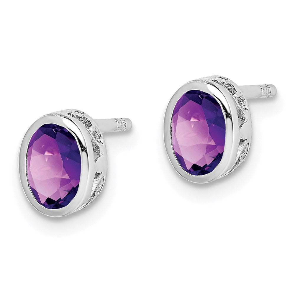 Sterlingsilber Rhodiniert Poliert Amethyst Oval Ohrstecker