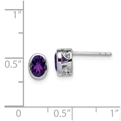 Sterlingsilber Rhodiniert Poliert Amethyst Oval Ohrstecker