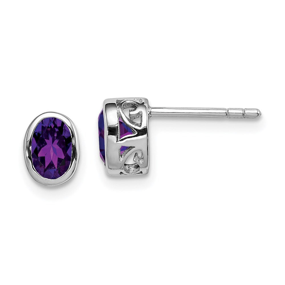 Sterlingsilber Rhodiniert Poliert Amethyst Oval Ohrstecker