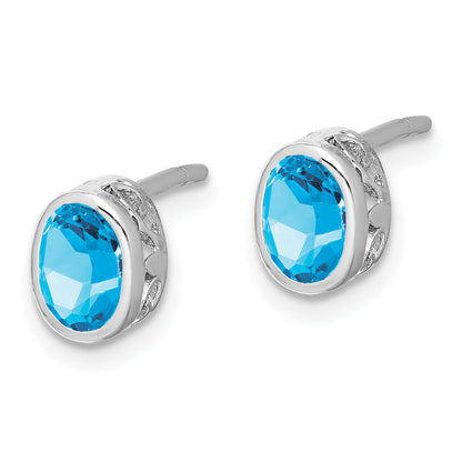 Sterlingsilber Rhodiniert Poliert Blautopas Oval Ohrstecker