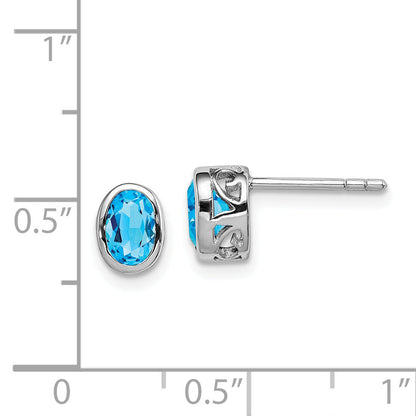 Sterlingsilber Rhodiniert Poliert Blautopas Oval Ohrstecker