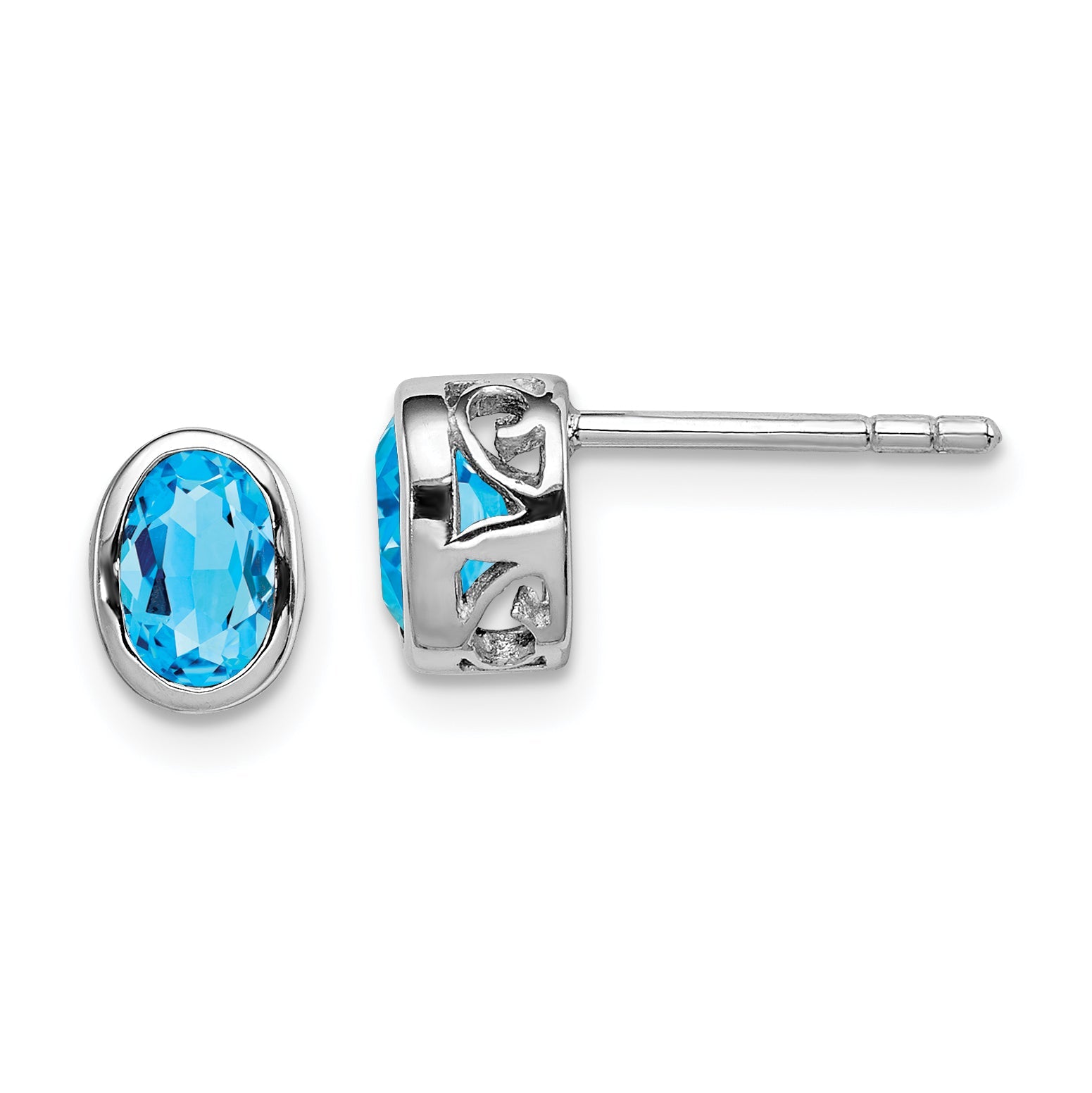 Sterlingsilber Rhodiniert Poliert Blautopas Oval Ohrstecker