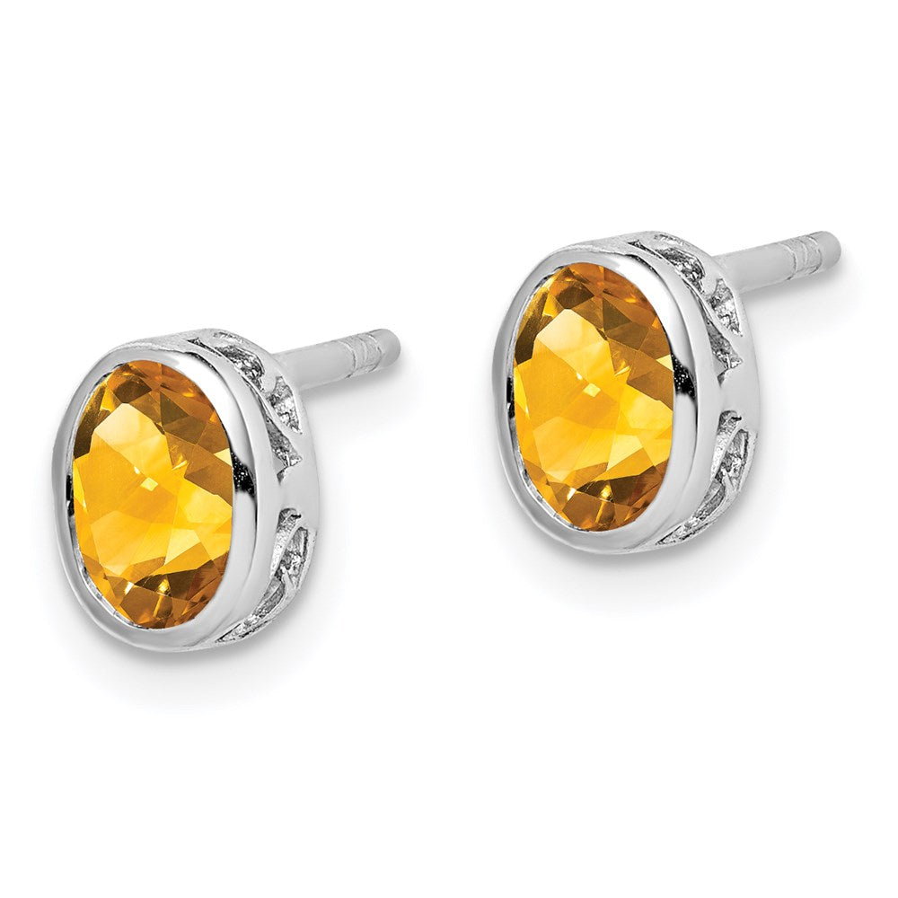 Sterlingsilber Rhodiniert Poliert Citrin Oval Ohrstecker