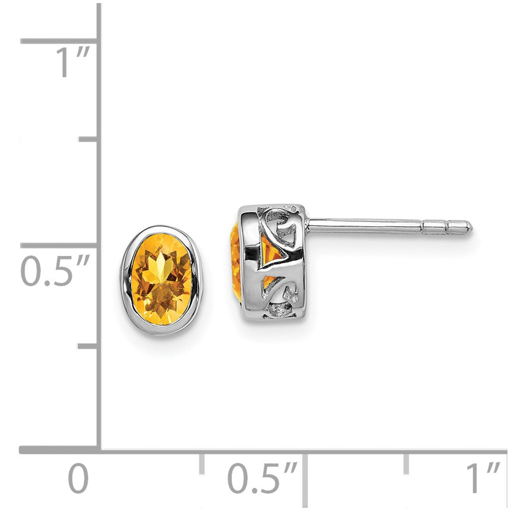 Sterlingsilber Rhodiniert Poliert Citrin Oval Ohrstecker