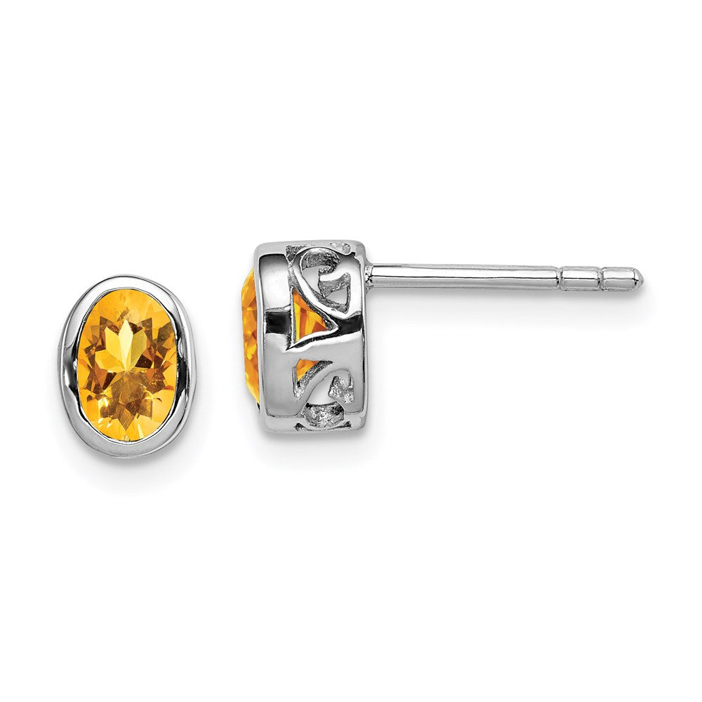 Sterlingsilber Rhodiniert Poliert Citrin Oval Ohrstecker