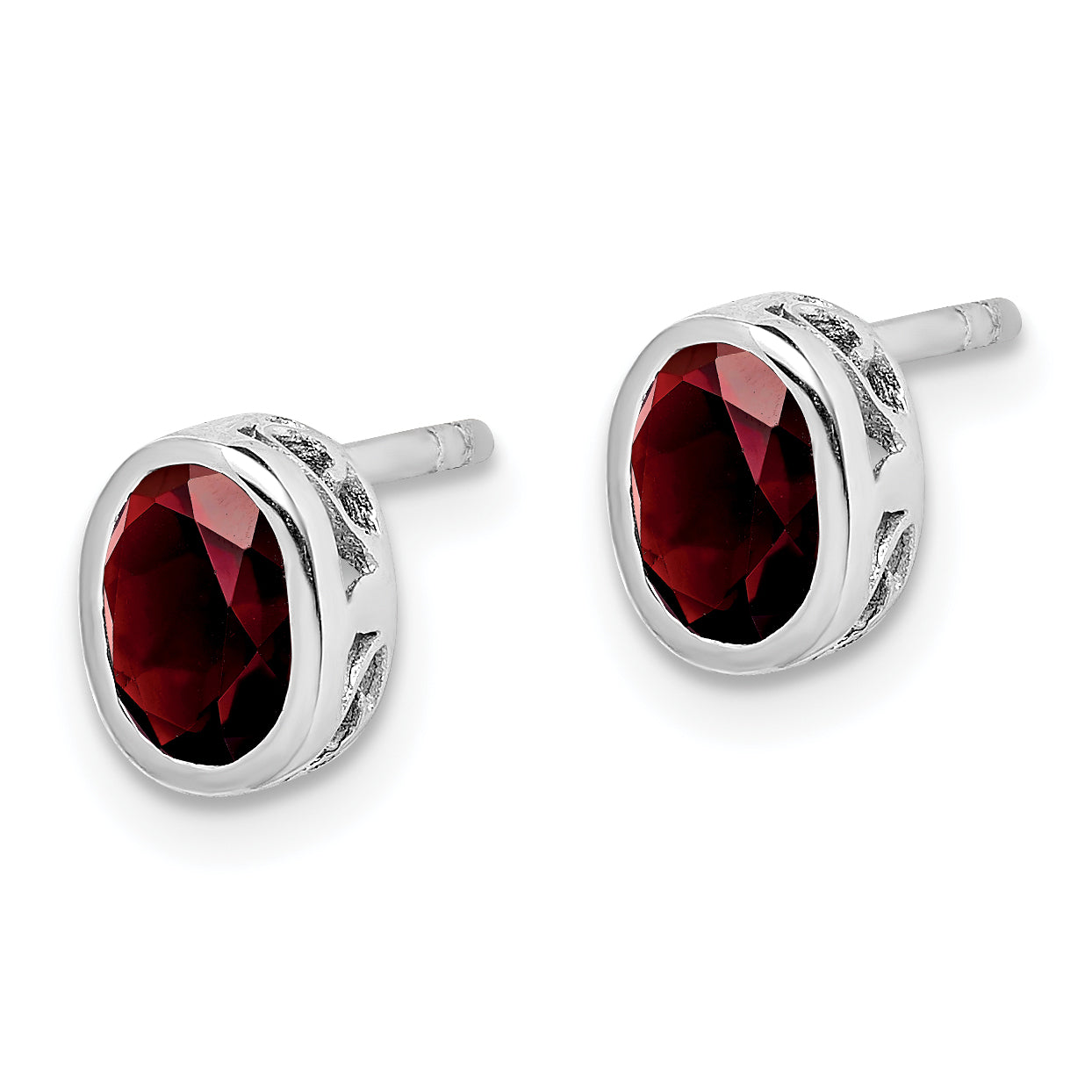 Sterlingsilber Rhodiniert Poliert Granat Oval Ohrstecker