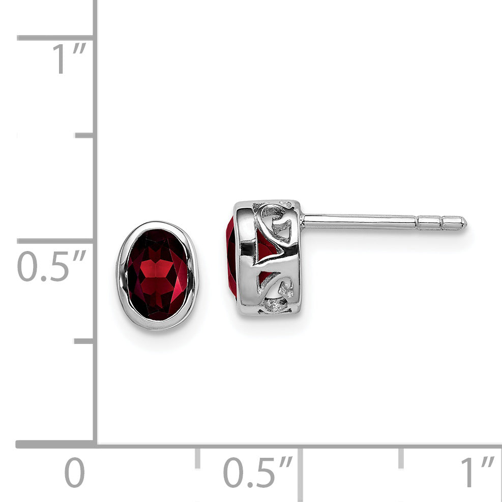Sterlingsilber Rhodiniert Poliert Granat Oval Ohrstecker