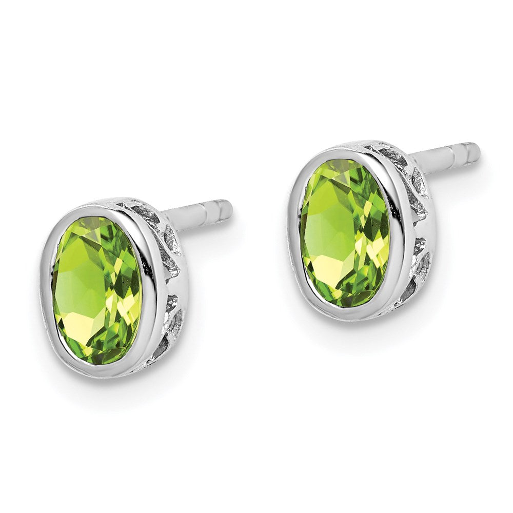 Sterlingsilber Rhodiniert Poliert Peridot Oval Ohrstecker