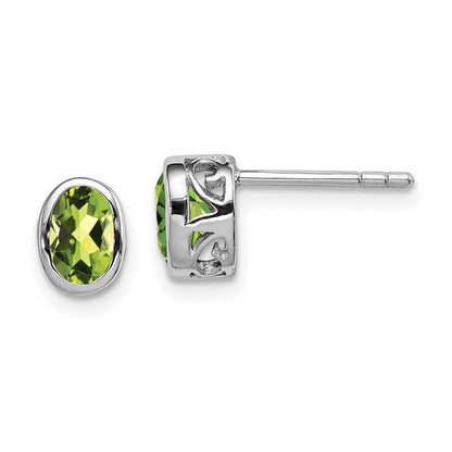 Sterlingsilber Rhodiniert Poliert Peridot Oval Ohrstecker