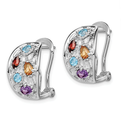 Sterlingsilber Ss Rhodiniert Amethyst/ Blautopas /garnet/citrine Omega Rückseite Ohrringe