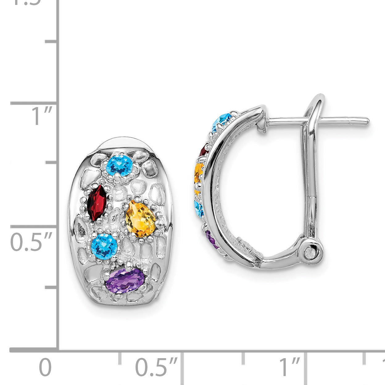 Sterlingsilber Ss Rhodiniert Amethyst/ Blautopas /garnet/citrine Omega Rückseite Ohrringe