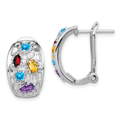 Sterlingsilber Ss Rhodiniert Amethyst/ Blautopas /garnet/citrine Omega Rückseite Ohrringe