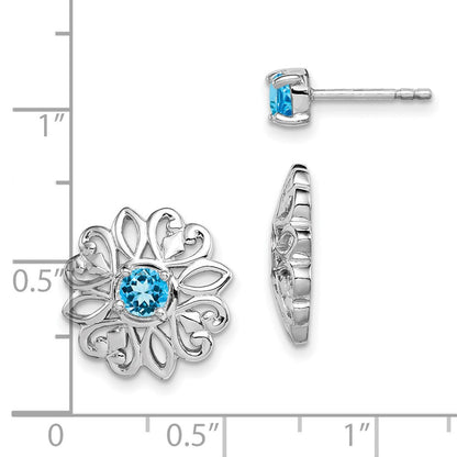 Sterlingsilber Rhodiniert Blautopas Studs mit Ohrring Jacken