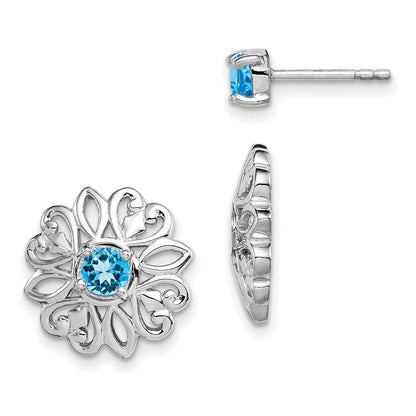 Sterlingsilber Rhodiniert Blautopas Studs mit Ohrring Jacken