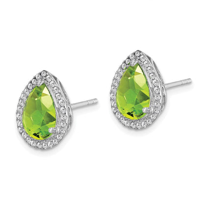 Sterlingsilber Rhodium Poliert Synthetisch Peridot & Zirkonia Ohrstecker