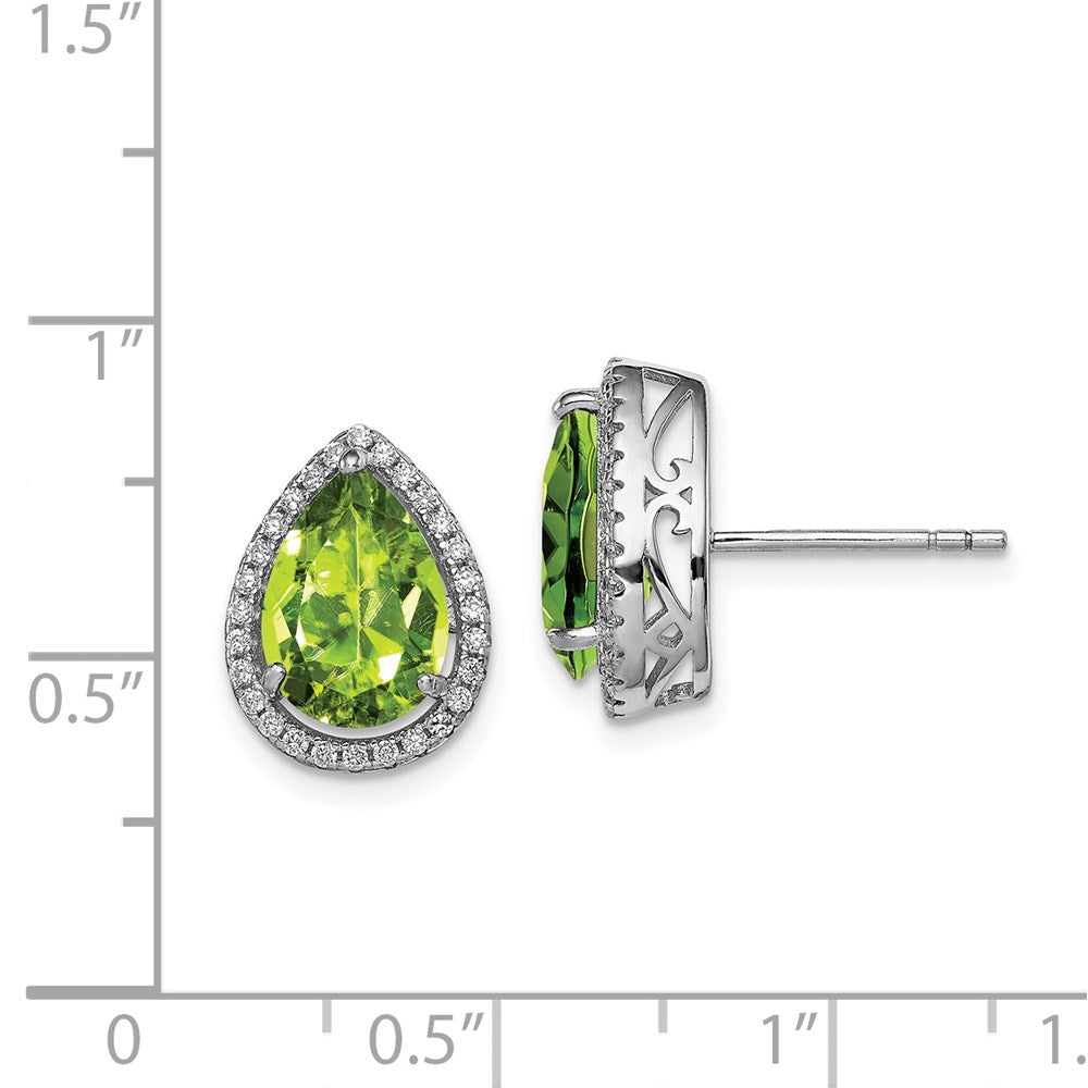 Sterlingsilber Rhodium Poliert Synthetisch Peridot & Zirkonia Ohrstecker