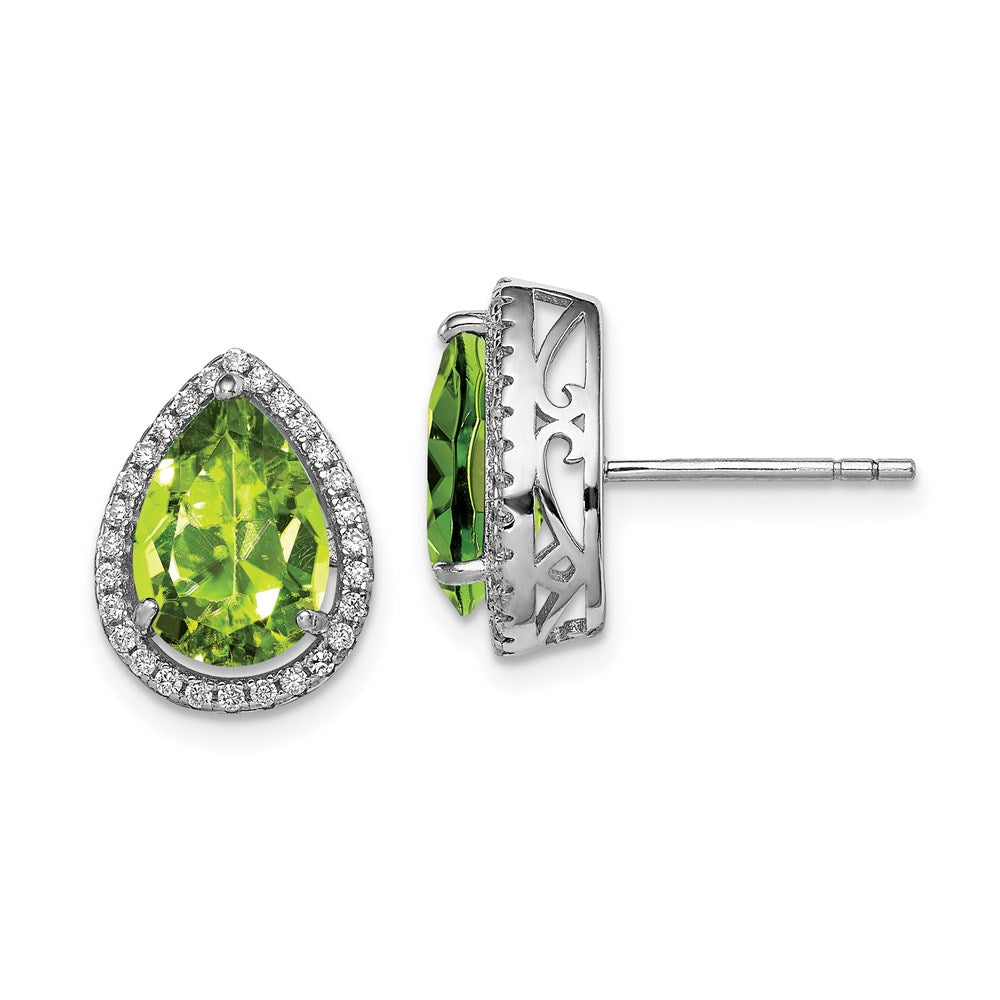 Sterlingsilber Rhodium Poliert Synthetisch Peridot & Zirkonia Ohrstecker