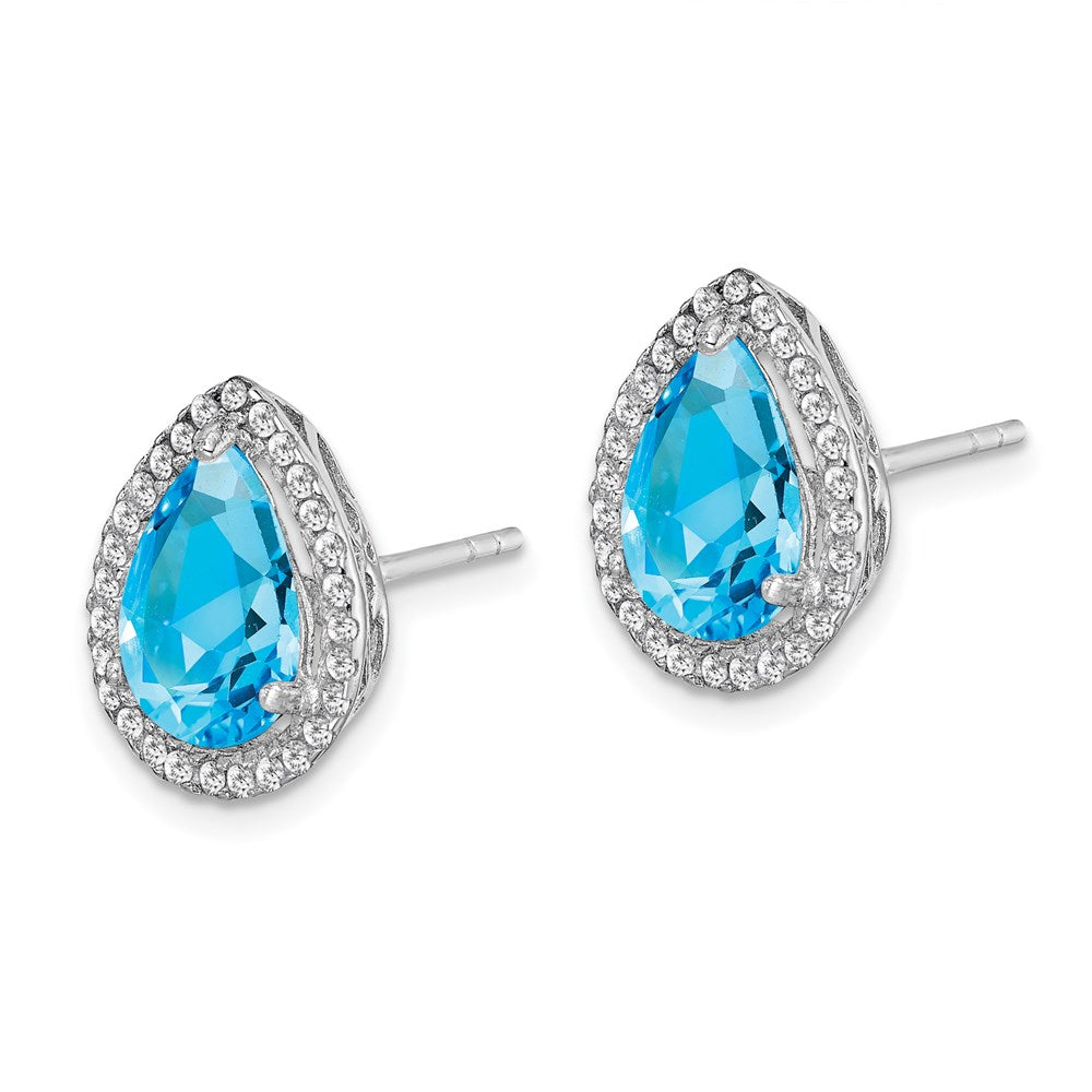 Sterlingsilber Rhodium Poliert Blautopas & Zirkonia Ohrstecker