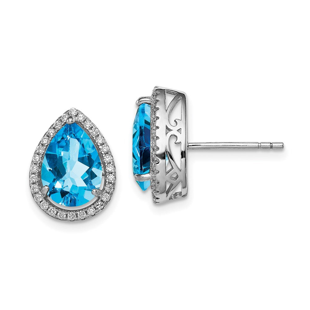 Sterlingsilber Rhodium Poliert Blautopas & Zirkonia Ohrstecker