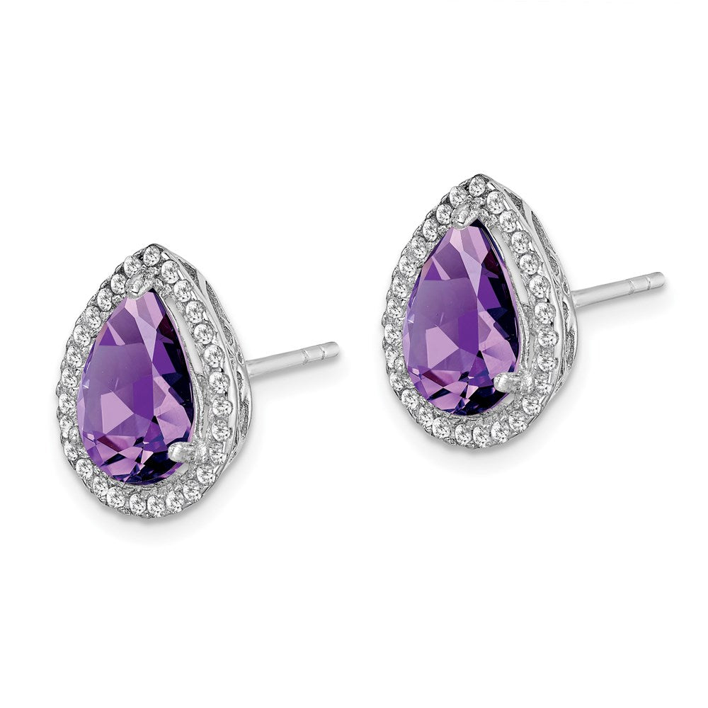 Sterlingsilber Rhodium Poliert Amethyst & Zirkonia Ohrstecker