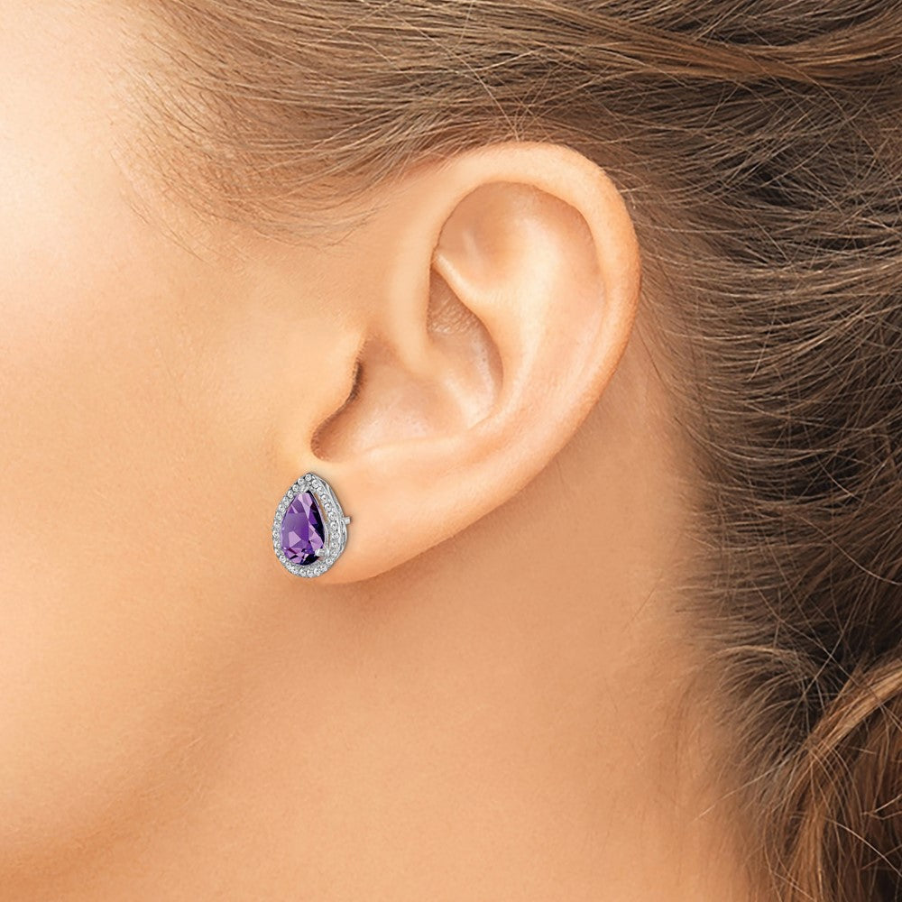 Sterlingsilber Rhodium Poliert Amethyst & Zirkonia Ohrstecker